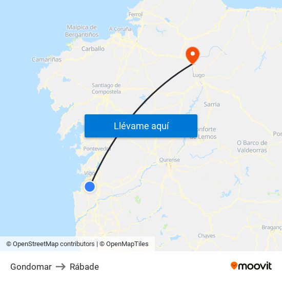 Gondomar to Rábade map