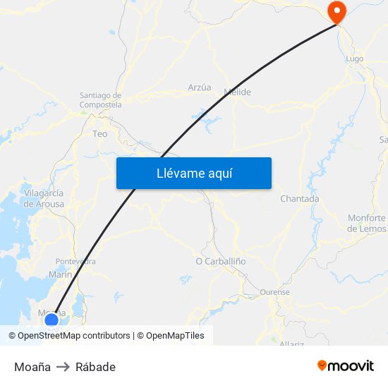 Moaña to Rábade map
