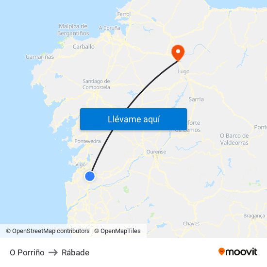 O Porriño to Rábade map