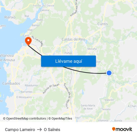 Campo Lameiro to O Salnés map