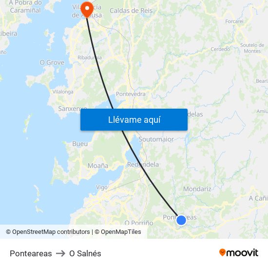 Ponteareas to O Salnés map