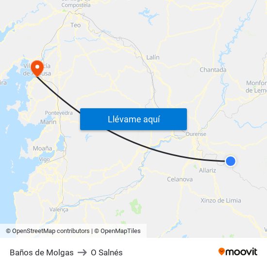 Baños de Molgas to O Salnés map