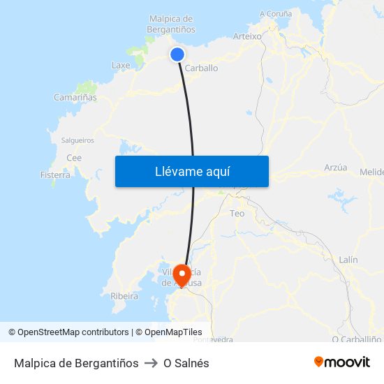 Malpica de Bergantiños to O Salnés map