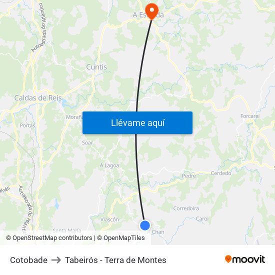 Cotobade to Tabeirós - Terra de Montes map