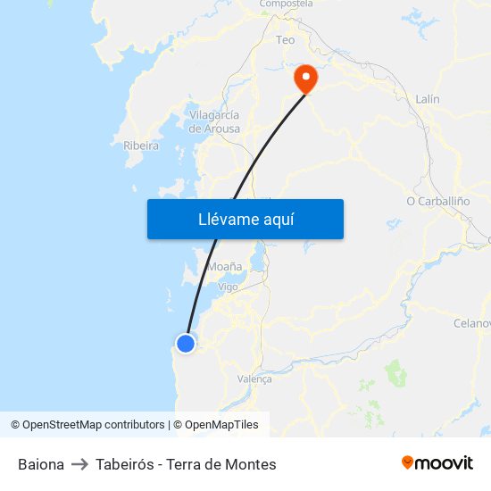 Baiona to Tabeirós - Terra de Montes map