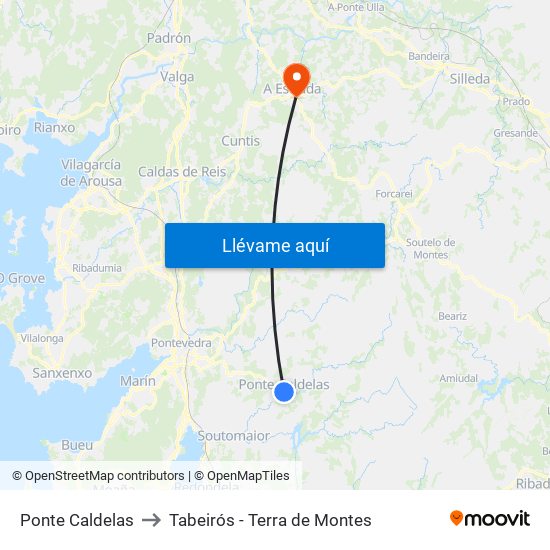 Ponte Caldelas to Tabeirós - Terra de Montes map