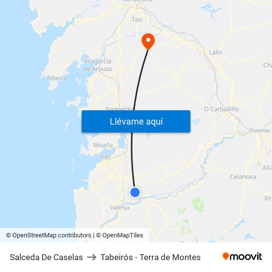 Salceda De Caselas to Tabeirós - Terra de Montes map