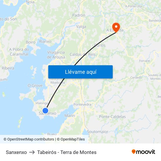 Sanxenxo to Tabeirós - Terra de Montes map