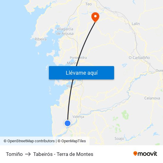 Tomiño to Tabeirós - Terra de Montes map