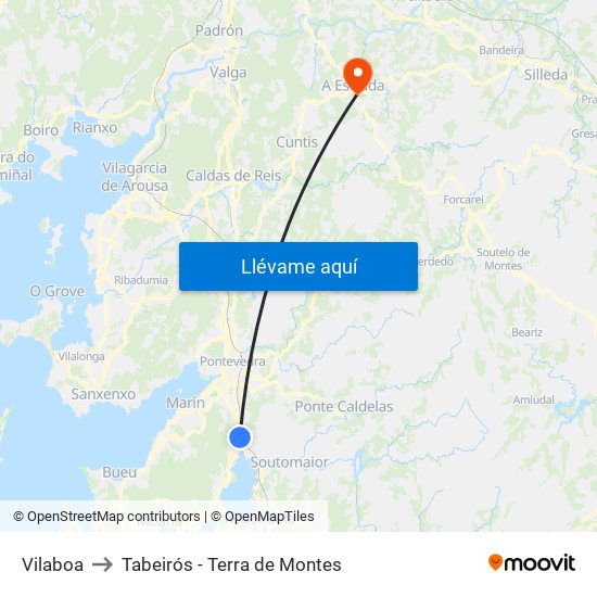 Vilaboa to Tabeirós - Terra de Montes map