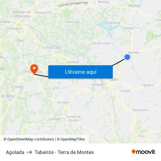 Agolada to Tabeirós - Terra de Montes map