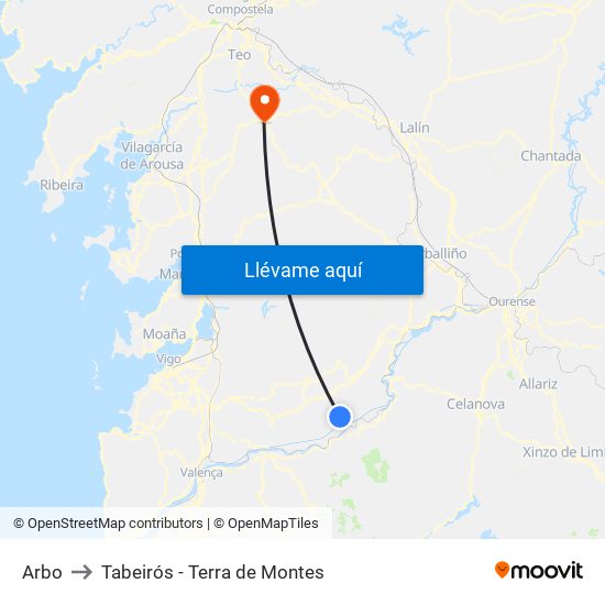 Arbo to Tabeirós - Terra de Montes map