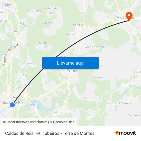 Caldas de Reis to Tabeirós - Terra de Montes map