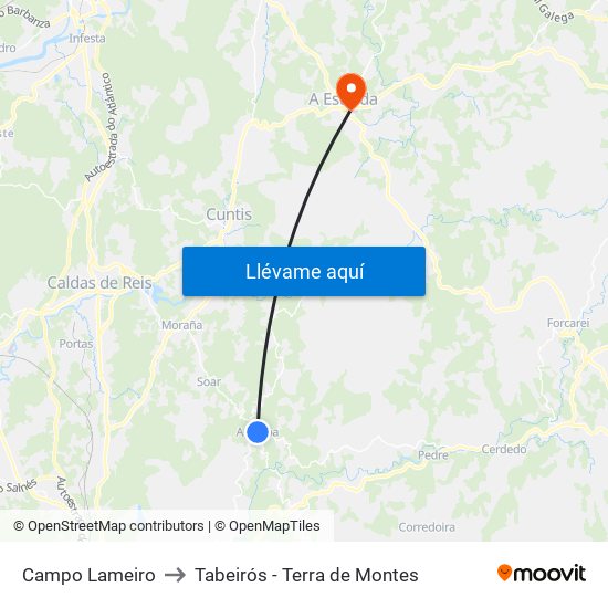 Campo Lameiro to Tabeirós - Terra de Montes map