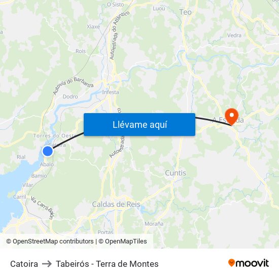 Catoira to Tabeirós - Terra de Montes map