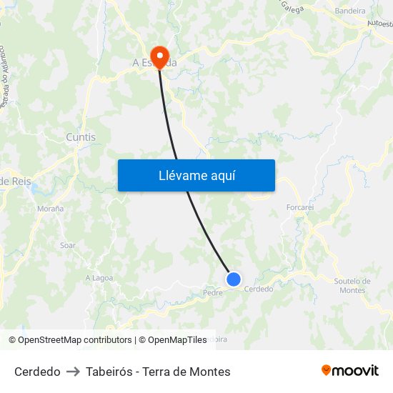 Cerdedo to Tabeirós - Terra de Montes map