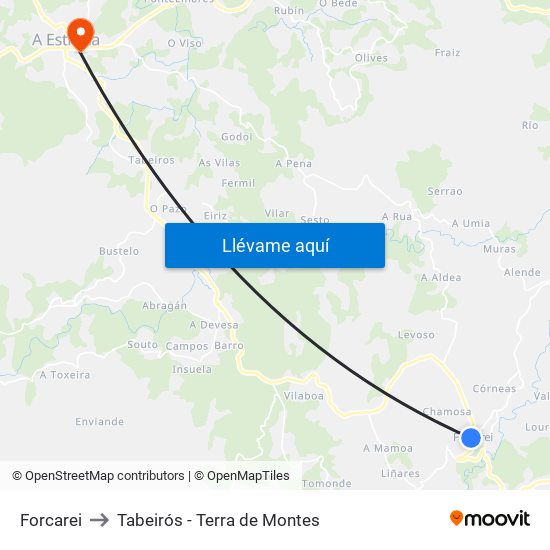 Forcarei to Tabeirós - Terra de Montes map