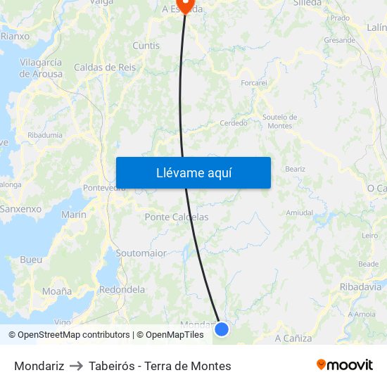 Mondariz to Tabeirós - Terra de Montes map