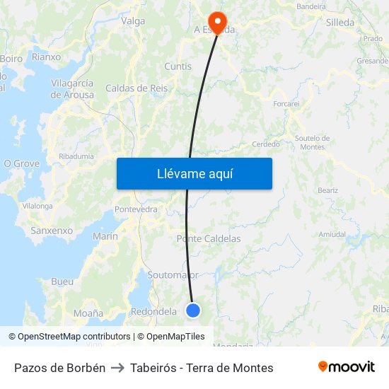 Pazos de Borbén to Tabeirós - Terra de Montes map