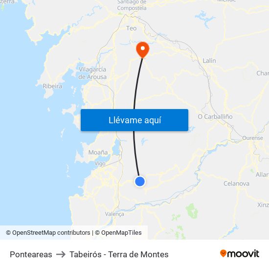 Ponteareas to Tabeirós - Terra de Montes map