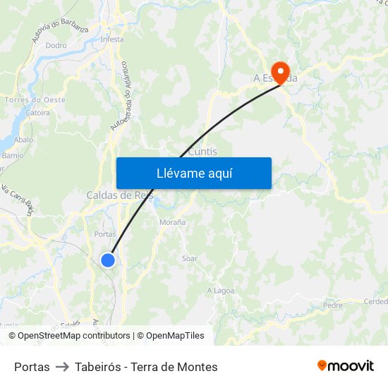 Portas to Tabeirós - Terra de Montes map