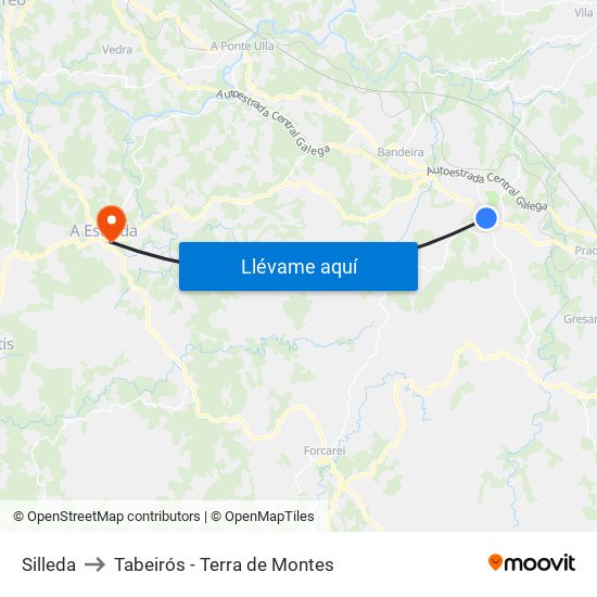 Silleda to Tabeirós - Terra de Montes map