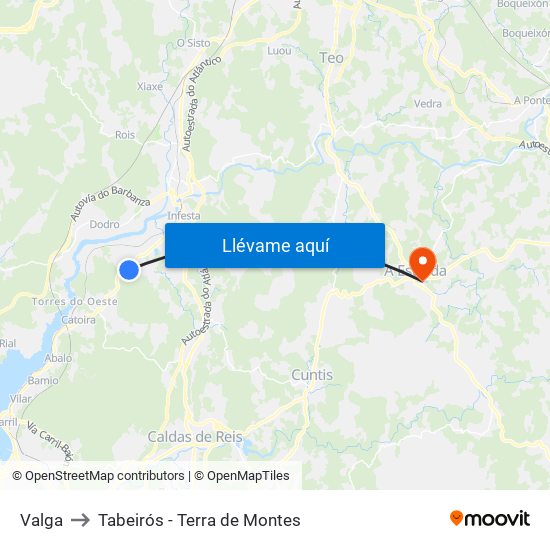 Valga to Tabeirós - Terra de Montes map