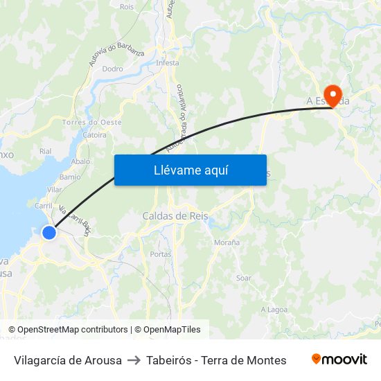 Vilagarcía de Arousa to Tabeirós - Terra de Montes map