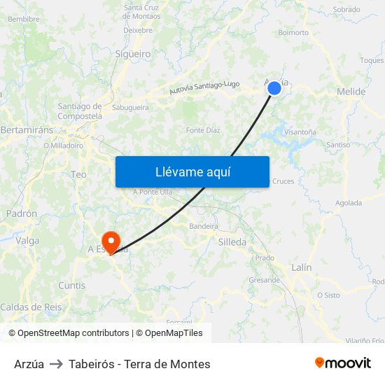 Arzúa to Tabeirós - Terra de Montes map