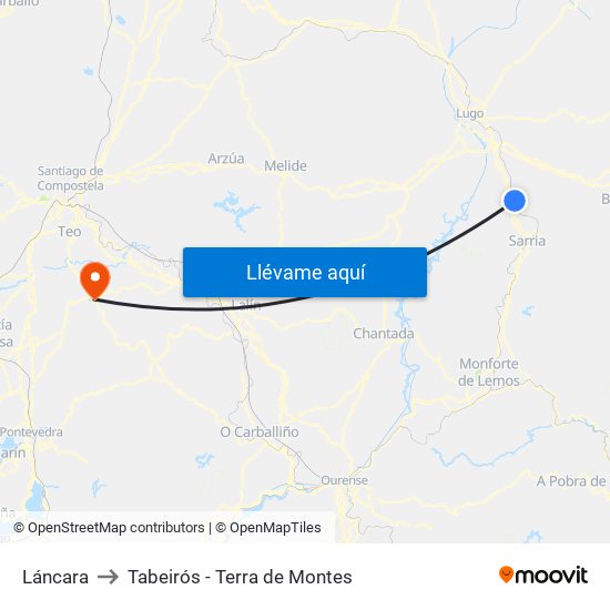 Láncara to Tabeirós - Terra de Montes map