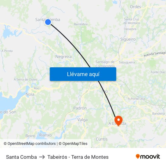 Santa Comba to Tabeirós - Terra de Montes map