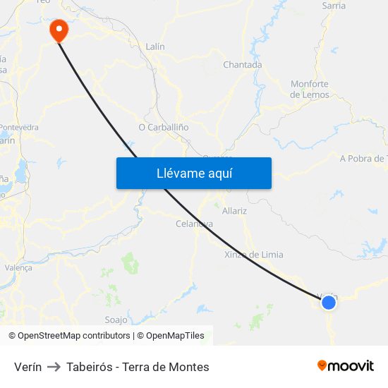 Verín to Tabeirós - Terra de Montes map