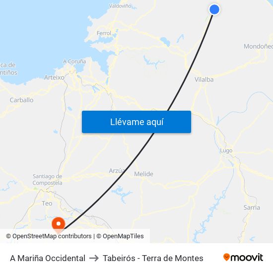 A Mariña Occidental to Tabeirós - Terra de Montes map