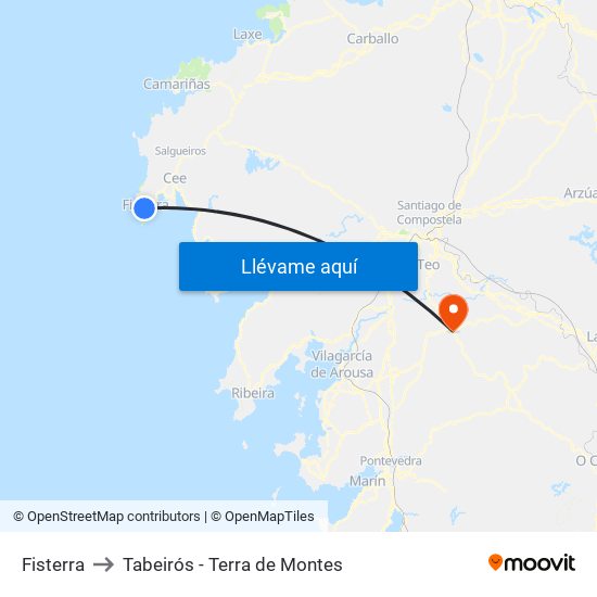 Fisterra to Tabeirós - Terra de Montes map