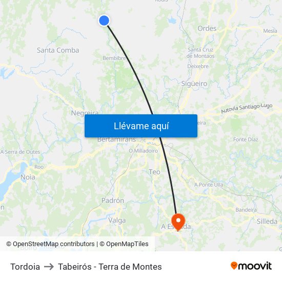Tordoia to Tabeirós - Terra de Montes map