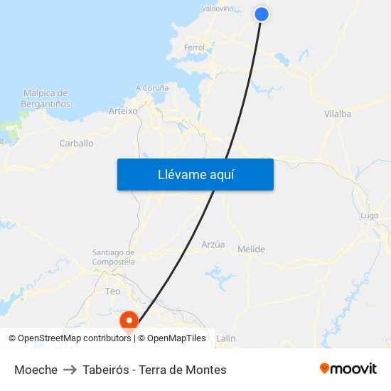 Moeche to Tabeirós - Terra de Montes map