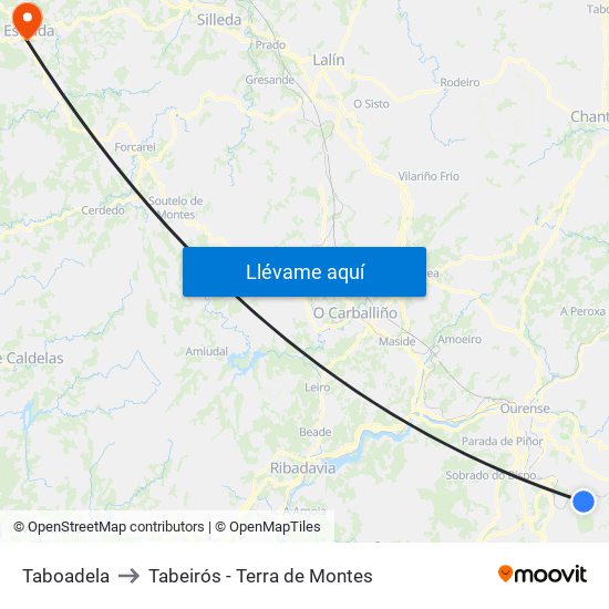 Taboadela to Tabeirós - Terra de Montes map