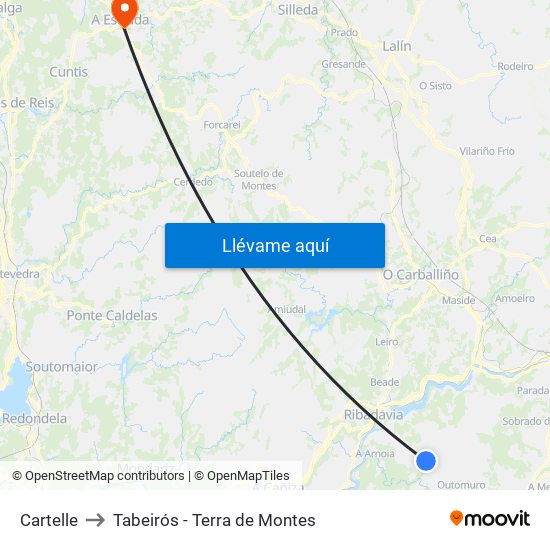 Cartelle to Tabeirós - Terra de Montes map
