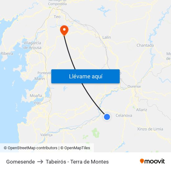 Gomesende to Tabeirós - Terra de Montes map