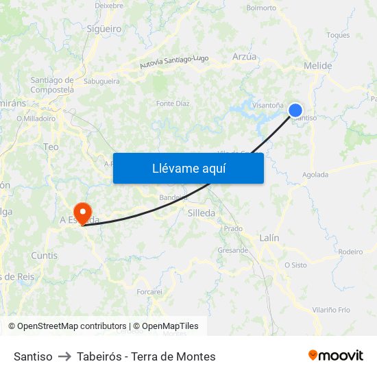 Santiso to Tabeirós - Terra de Montes map