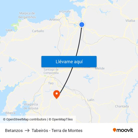 Betanzos to Tabeirós - Terra de Montes map