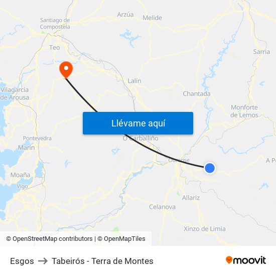 Esgos to Tabeirós - Terra de Montes map