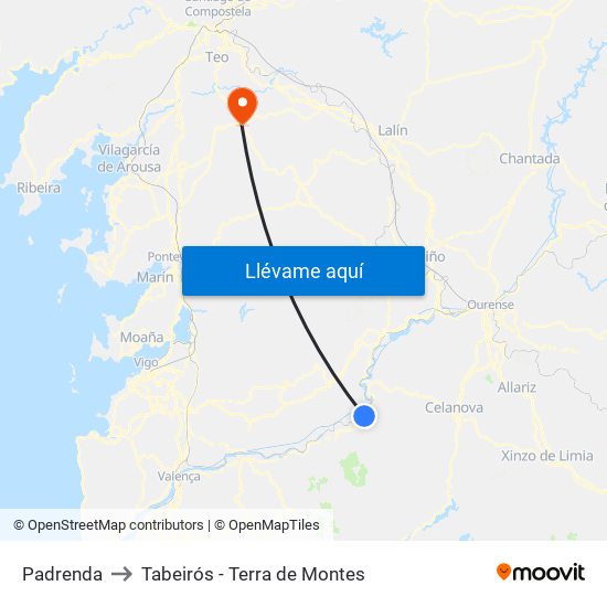 Padrenda to Tabeirós - Terra de Montes map