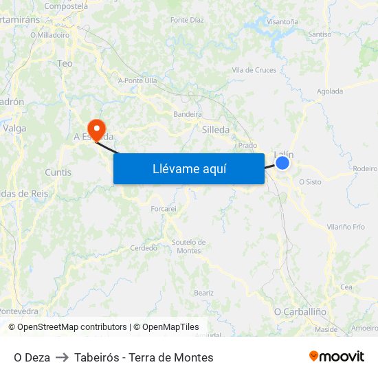 O Deza to Tabeirós - Terra de Montes map