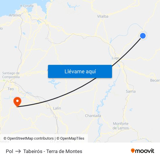 Pol to Tabeirós - Terra de Montes map