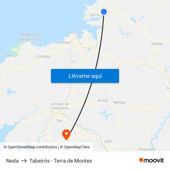 Neda to Tabeirós - Terra de Montes map