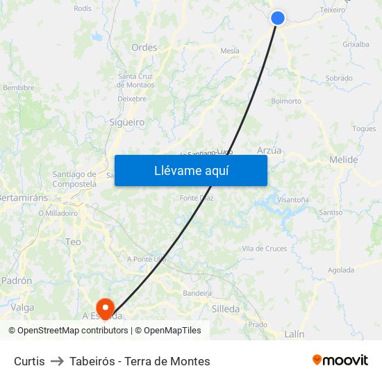 Curtis to Tabeirós - Terra de Montes map