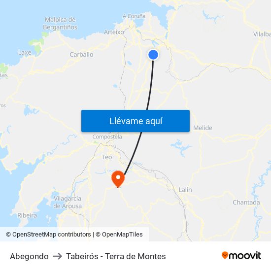Abegondo to Tabeirós - Terra de Montes map