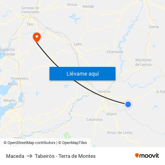 Maceda to Tabeirós - Terra de Montes map