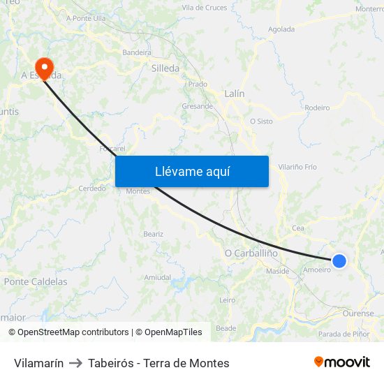Vilamarín to Tabeirós - Terra de Montes map